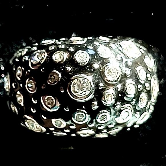 Jewelry - Sterling Silver Dome Ring. Black enamel with CZ accents. Statement piece.